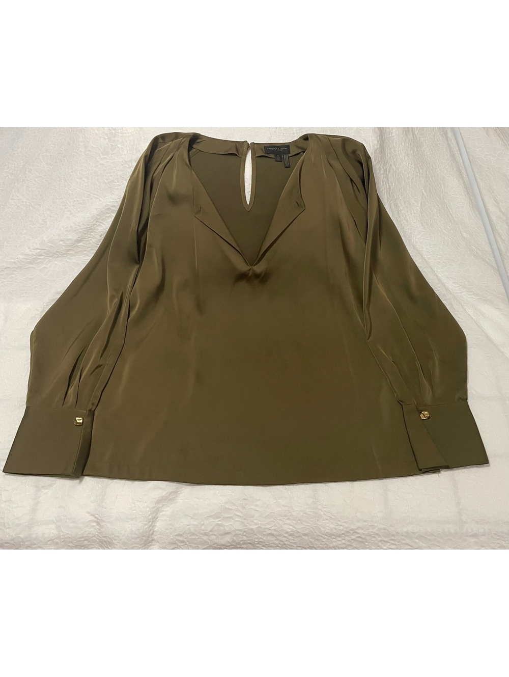 Donna Karan New York (DKNY) Olive Green Satin Blouse XL